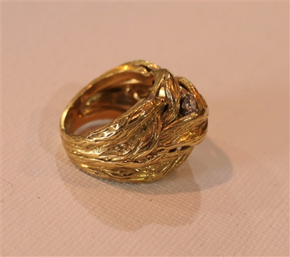 Beautiful 18kt Yellow Gold Knot Ring with Mine Cut Diamond - Approx. 1/4 Carat 