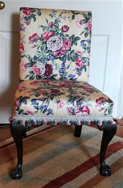 Chippendale Style Ball and Claw Foot Side Chair - Pretty Floral Upholstery with Tassel Trim 