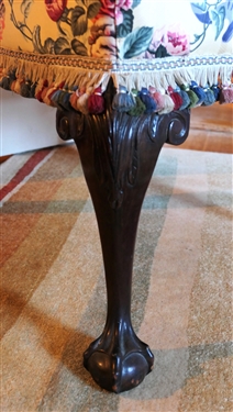 Chippendale Style Ball and Claw Foot Side Chair - Pretty Floral Upholstery with Tassel Trim 