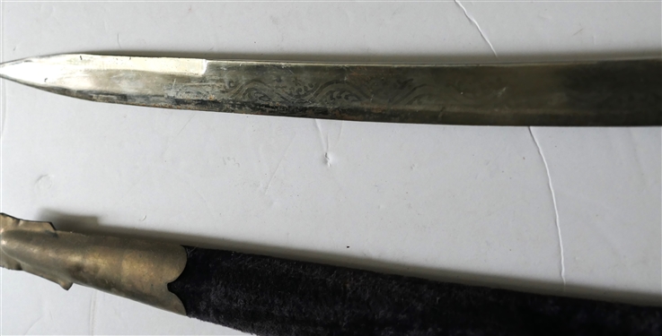 Sword in Brass Mounted Scabbard - Velvet Wrapped - Engraved Blade - Made in India - Sword Measures 38 long