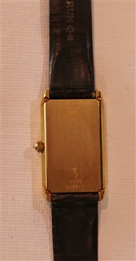 Corum 18kt Gold Wrist Watch - Bank of Switzerland 10 Gram .999 Fine Gold Bar Set in 18kt Yellow Gold Case - Diamond Crown - Corum Leather Band - Watch Case Measures 1 3/8 by 3/8