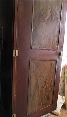 Antique Eastern North Carolina Wardrobe - Converted To Gun Cabinet - Double Glass Doors with Floral Wall Paper Inserts Over Double Dovetailed Drawers - Red Felt Lined Shelves on Left and Gun...