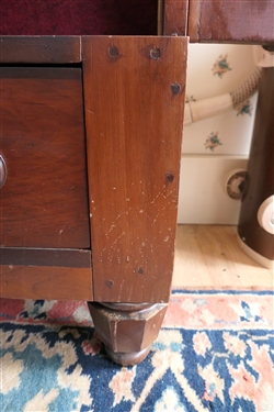 Antique Eastern North Carolina Wardrobe - Converted To Gun Cabinet - Double Glass Doors with Floral Wall Paper Inserts Over Double Dovetailed Drawers - Red Felt Lined Shelves on Left and Gun...