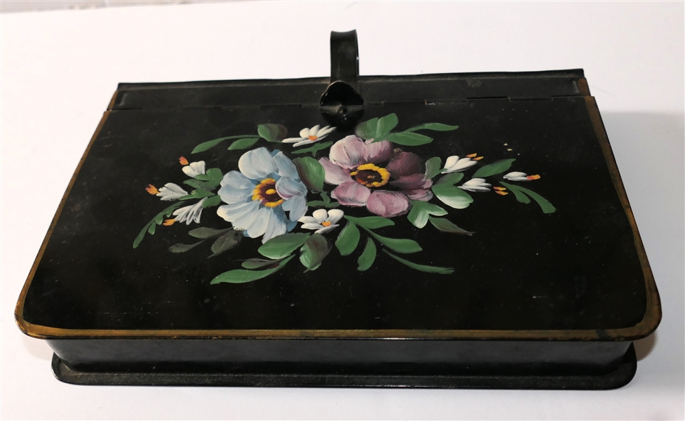 Toleware Hand Painted Silent Butler - Hand Painted Flowers - Tin Measures 9" by 6" by 1 3/4" 