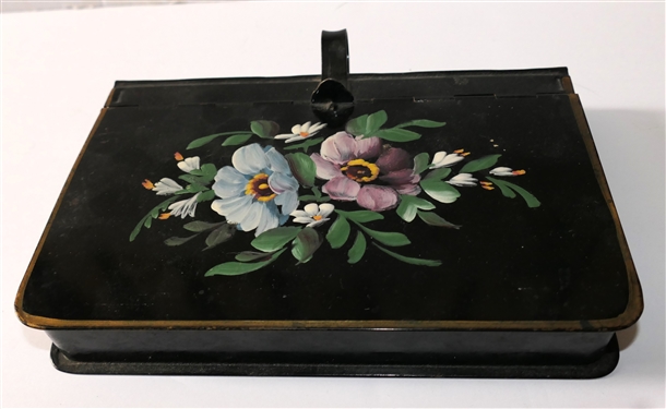Toleware Hand Painted Silent Butler - Hand Painted Flowers - Tin Measures 9 by 6 by 1 3/4 