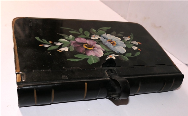 Toleware Hand Painted Silent Butler - Hand Painted Flowers - Tin Measures 9 by 6 by 1 3/4 