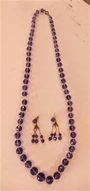 Outstanding Amethyst Beaded Necklace and Matching Chandelier Earring Set - Graduating Faceted Amethyst Beads with Clear Spacers - 14kt Gold Clasp - 14kt Yellow Gold Chandelier Earrings - Earrings...