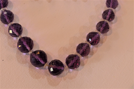 Outstanding Amethyst Beaded Necklace and Matching Chandelier Earring Set - Graduating Faceted Amethyst Beads with Clear Spacers - 14kt Gold Clasp - 14kt Yellow Gold Chandelier Earrings - Earrings...