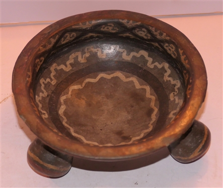 Pre Columbian Mayan 3 Footed Bowl - Pretty Decoration - Bowl Measures 2 3/4 Tall 6 1/2 Across - 3 Rough Spots on Edges of Bowl 