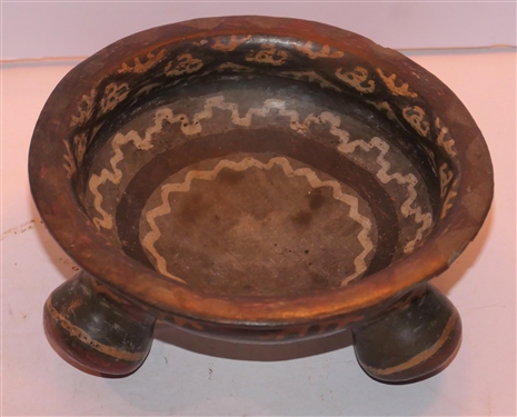Pre Columbian Mayan 3 Footed Bowl - Pretty Decoration - Bowl Measures 2 3/4 Tall 6 1/2 Across - 3 Rough Spots on Edges of Bowl 