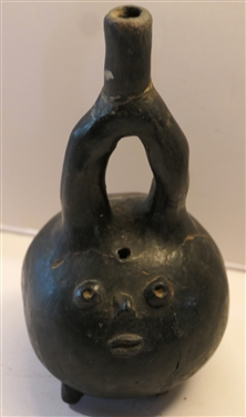 Pre Columbian Ocarina - Pipe Instrument with Face - Measures 7 1/4 Tall Body Has Been Repaired 