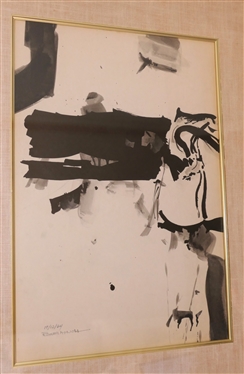 Russell Arnold - North Carolina Artist Watercolor Painting - Abstract Black Design - Dated 19/12/64 - Framed and Matted with Linen Frame - Frame Measures 24 by 19 