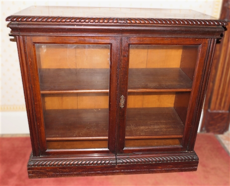 Nice Mahogany Double Door Book / Display Case - 2 Adjustable Wood Shelves - Heavily Carved Trim - Book Case Measures 36 1/2 Tall 40 by 18 