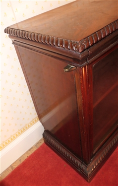 Nice Mahogany Double Door Book / Display Case - 2 Adjustable Wood Shelves - Heavily Carved Trim - Book Case Measures 36 1/2 Tall 40 by 18 