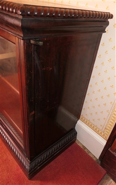 Nice Mahogany Double Door Book / Display Case - 2 Adjustable Wood Shelves - Heavily Carved Trim - Book Case Measures 36 1/2 Tall 40 by 18 