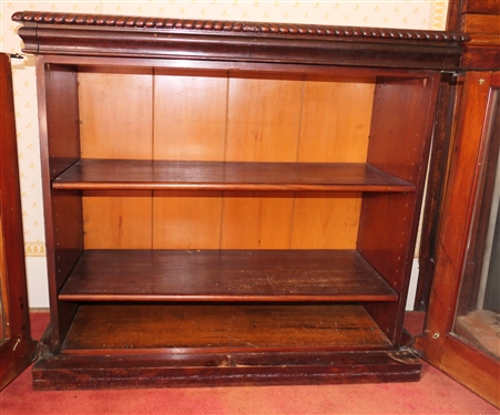 Nice Mahogany Double Door Book / Display Case - 2 Adjustable Wood Shelves - Heavily Carved Trim - Book Case Measures 36 1/2 Tall 40 by 18 
