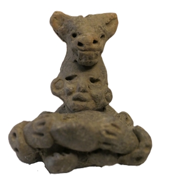 Myan Figural Statue - Figure Holding Bowl with Animal Mask -Statue Measures 2 1/2 Tall 