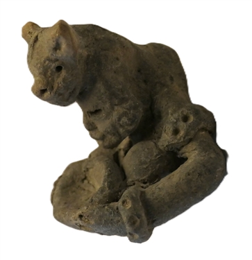 Myan Figural Statue - Figure Holding Bowl with Animal Mask -Statue Measures 2 1/2 Tall 
