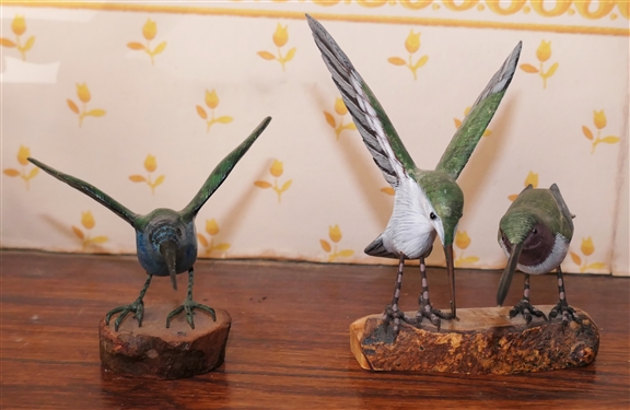 Hand Carved Wooden Hummingbirds - Single Bird Measures 2 1/2 Tall, Double Birds Measure 5 Tall 