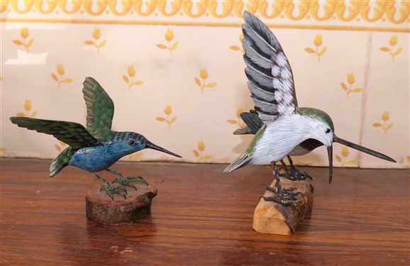 Hand Carved Wooden Hummingbirds - Single Bird Measures 2 1/2 Tall, Double Birds Measure 5 Tall 