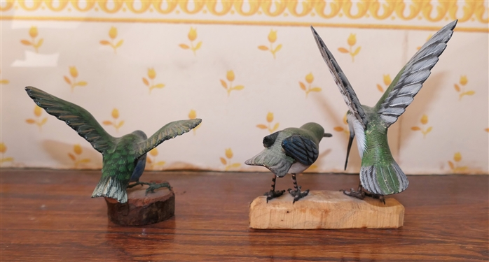 Hand Carved Wooden Hummingbirds - Single Bird Measures 2 1/2 Tall, Double Birds Measure 5 Tall 