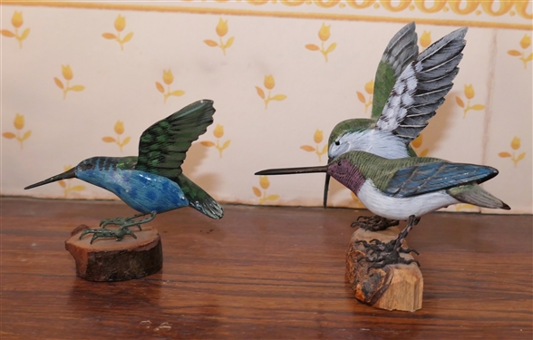 Hand Carved Wooden Hummingbirds - Single Bird Measures 2 1/2 Tall, Double Birds Measure 5 Tall 