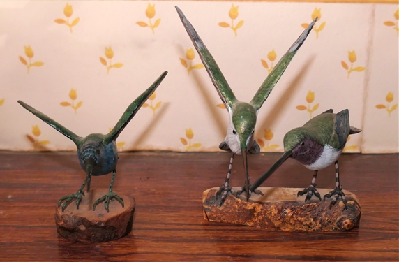 Hand Carved Wooden Hummingbirds - Single Bird Measures 2 1/2 Tall, Double Birds Measure 5 Tall 