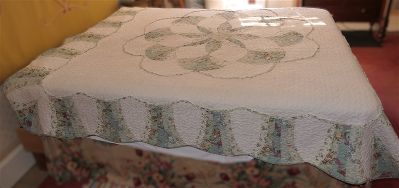 Pretty Floral Quilt - Pastel Floral with White Background - Reversable - Queen Size 