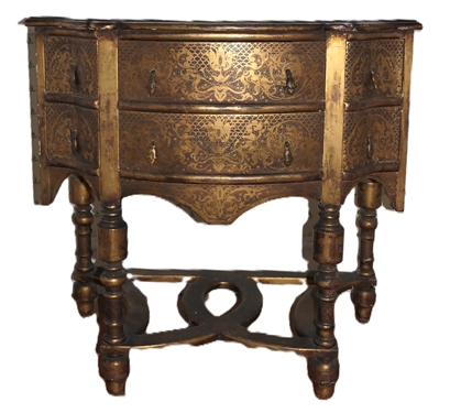 Florentine Stand with Gold Gilt Decoration - 4 Drawers - Stretcher Base - Stand Measures 31 tall 32 By 18 