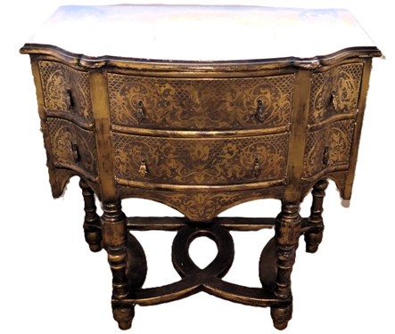 Florentine Stand with Gold Gilt Decoration - 4 Drawers - Stretcher Base - Stand Measures 31 tall 32 By 18 