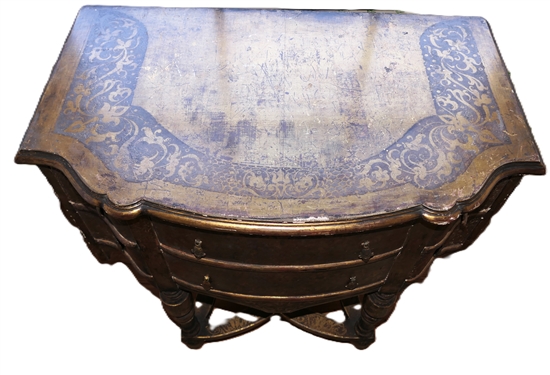 Florentine Stand with Gold Gilt Decoration - 4 Drawers - Stretcher Base - Stand Measures 31 tall 32 By 18 
