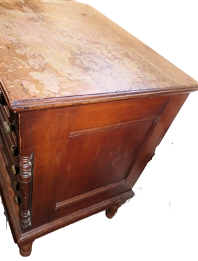 6 Drawer Spool Cabinet on Feet - Brass Pulls - Paneled Drawer Fronts and Sides - Cabinet Measures 29 3/4 Tall 26 by 19 1/4