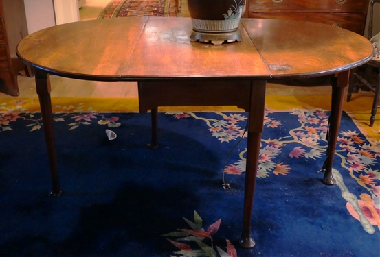19th Century Walnut Queen Anne Gate Leg Table with Dovetailed Case Scalloped Apron - Table Measures 27 1/2 Tall 42 by 18 - Leaves Measure 18 1/2 - Table Top Has Hole in Center 
