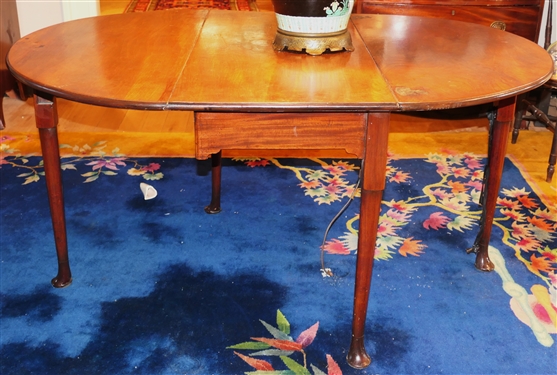19th Century Walnut Queen Anne Gate Leg Table with Dovetailed Case Scalloped Apron - Table Measures 27 1/2 Tall 42 by 18 - Leaves Measure 18 1/2 - Table Top Has Hole in Center 