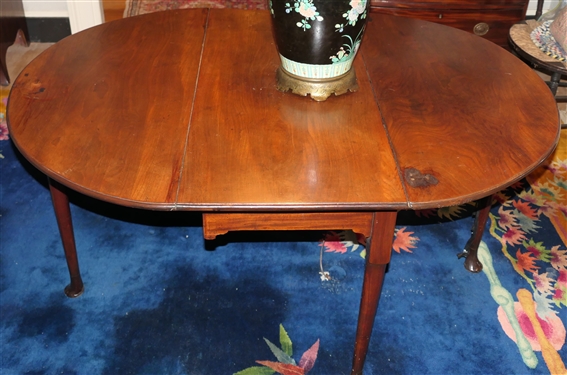 19th Century Walnut Queen Anne Gate Leg Table with Dovetailed Case Scalloped Apron - Table Measures 27 1/2 Tall 42 by 18 - Leaves Measure 18 1/2 - Table Top Has Hole in Center 