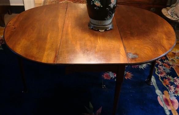 19th Century Walnut Queen Anne Gate Leg Table with Dovetailed Case Scalloped Apron - Table Measures 27 1/2 Tall 42 by 18 - Leaves Measure 18 1/2 - Table Top Has Hole in Center 