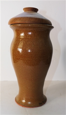 Joe Reinhart Vale North Carolina Art Pottery Vase with Wood Lid - Poem on Bottom - Don’t Worry If You Got A Mad Down Go Ahead and Kick Him - Vase Measures 10 Tall Not Including lid 