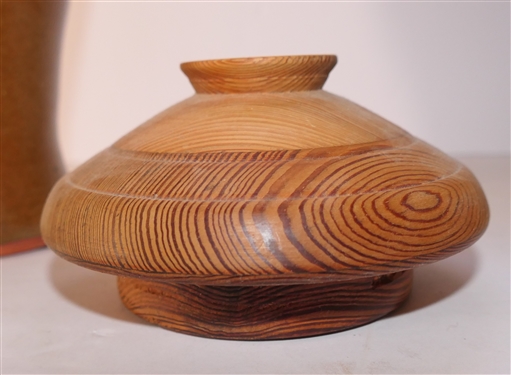 Joe Reinhart Vale North Carolina Art Pottery Vase with Wood Lid - Poem on Bottom - Don’t Worry If You Got A Mad Down Go Ahead and Kick Him - Vase Measures 10 Tall Not Including lid 