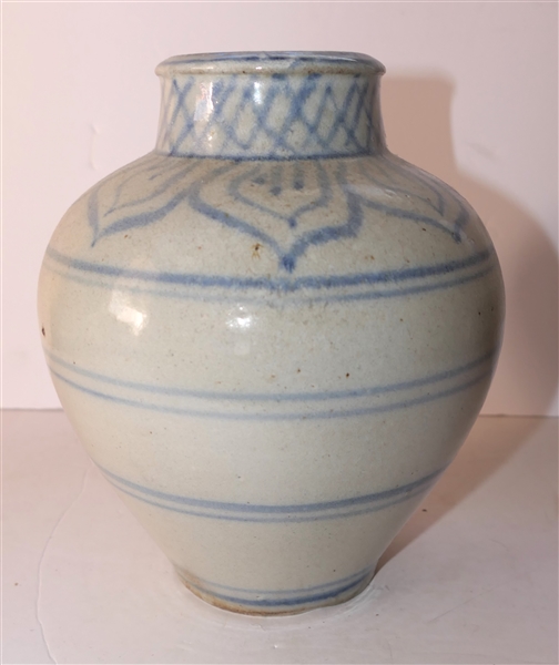 Pretty Daniel Johnston Vase with Blue Decoration - Marked with "D" - Vase Measures 8" Tall 6" Across