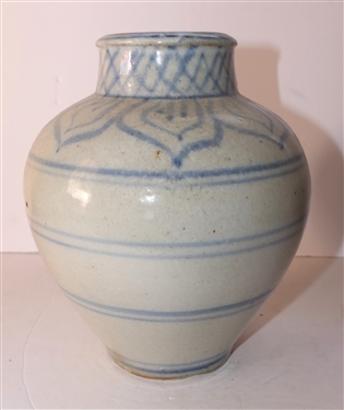Pretty Daniel Johnston Vase with Blue Decoration - Marked with D - Vase Measures 8 Tall 6 Across
