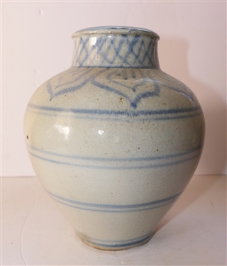 Pretty Daniel Johnston Vase with Blue Decoration - Marked with D - Vase Measures 8 Tall 6 Across