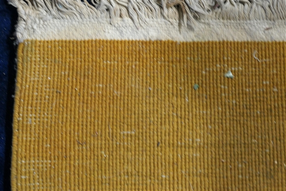 Chinese Wool Rug - Navy Background with Gold Border - Bamboo and Flower Motif  - Rug Measures 8'10 by 11'5