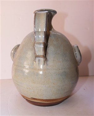 Artist Signed RF Seagrove North Carolina Art Pottery Face Jug - Light Blue Glaze with Blue Eyes - Jug Measures 9 Tall