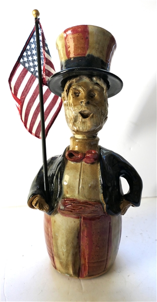 Crystal King North Carolina Art Pottery Uncle Sam Bottle -Uncle Sams Head is Stopper - Bottle Measures 12" tall - Dated 2004