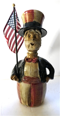 Crystal King North Carolina Art Pottery Uncle Sam Bottle -Uncle Sam's Head is Stopper - Bottle Measures 12 tall - Dated 2004