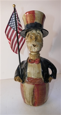 Crystal King North Carolina Art Pottery Uncle Sam Bottle -Uncle Sam's Head is Stopper - Bottle Measures 12 tall - Dated 2004