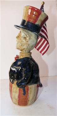 Crystal King North Carolina Art Pottery Uncle Sam Bottle -Uncle Sam's Head is Stopper - Bottle Measures 12 tall - Dated 2004