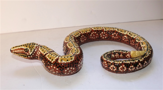 Awesome Ding Denlinger Folk Art Pottery Snake Sculpture - Heavily Decorated - Snake Measures 1 3/4Tall 12 Across