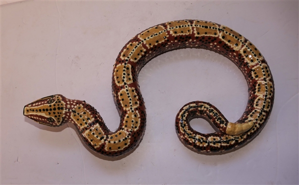 Awesome Ding Denlinger Folk Art Pottery Snake Sculpture - Heavily Decorated - Snake Measures 1 3/4Tall 12 Across