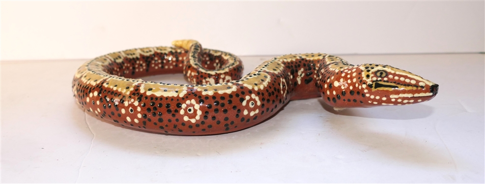 Awesome Ding Denlinger Folk Art Pottery Snake Sculpture - Heavily Decorated - Snake Measures 1 3/4Tall 12 Across